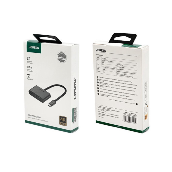 USB-хаб UGREEN USB-C to HDMI + VGA +USB 3.0 Adapter with PD (Space Gray)