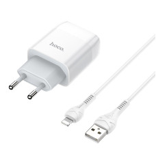Сетевое зарядное устройство с кабелем HOCO C73A Glorious dual port charger set (iP)(EU) White