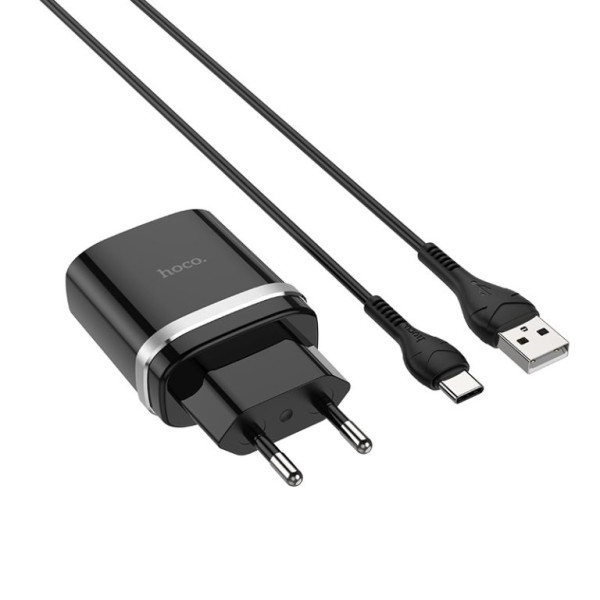 Сетевое зарядное устройство с кабелем HOCO C12Q Smart QC3.0 charger set(Type-C) 18W Black