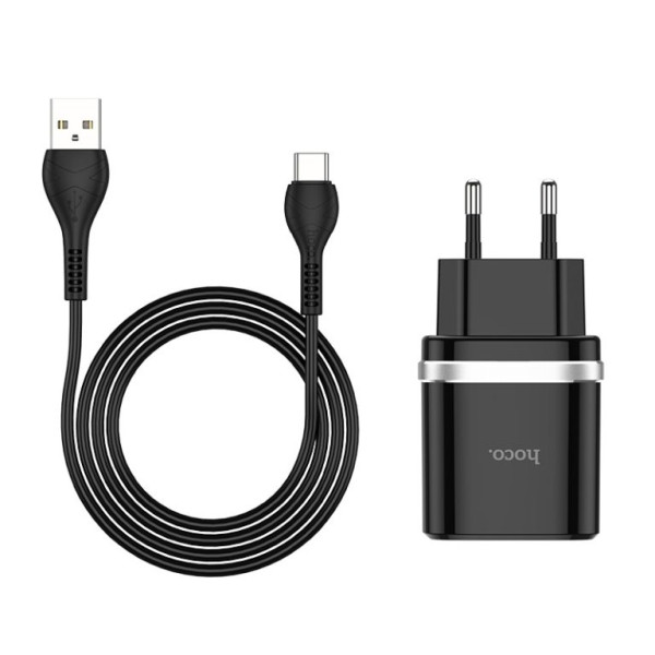 Сетевое зарядное устройство с кабелем HOCO C12Q Smart QC3.0 charger set(Type-C) 18W Black