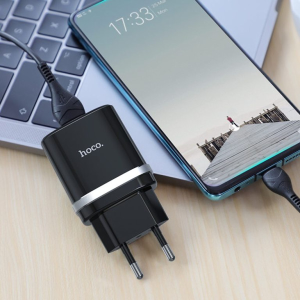 Сетевое зарядное устройство с кабелем HOCO C12Q Smart QC3.0 charger set(Type-C) 18W Black