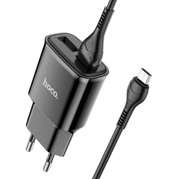 Сетевое зарядное устройство с кабелем HOCO C88A Star round dual port charger set (Micro) 12W Black