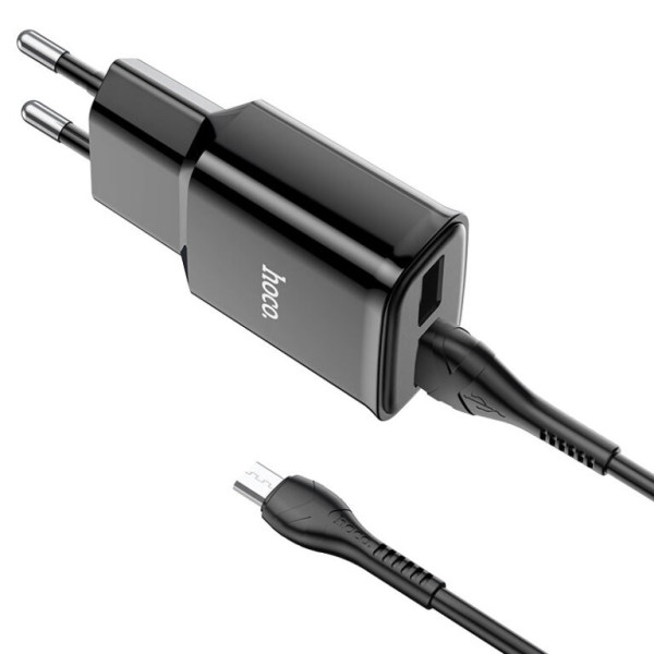 Сетевое зарядное устройство с кабелем HOCO C88A Star round dual port charger set (Micro) 12W Black