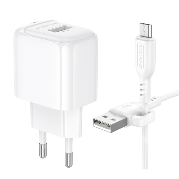 Сетевое зарядное устройство с кабелем BOROFONE BAS42A Potential single-port QC3.0 charger set(Micro)(EU) White