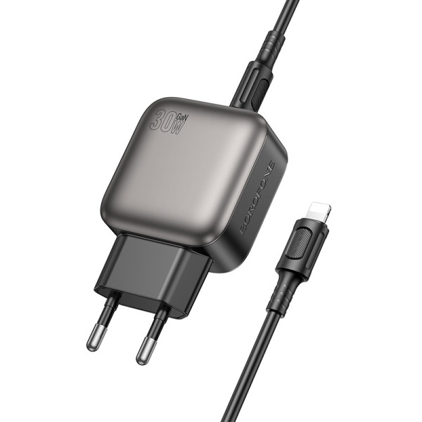 Сетевое зарядное устройство с кабелем BOROFONE BAS55A Absolute PD30W+QC3.0 charger set (C to iP) (EU) Black
