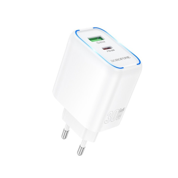 Сетевое зарядное устройство BOROFONE BA89A Destello PD30W+QC3.0 charger (EU) White