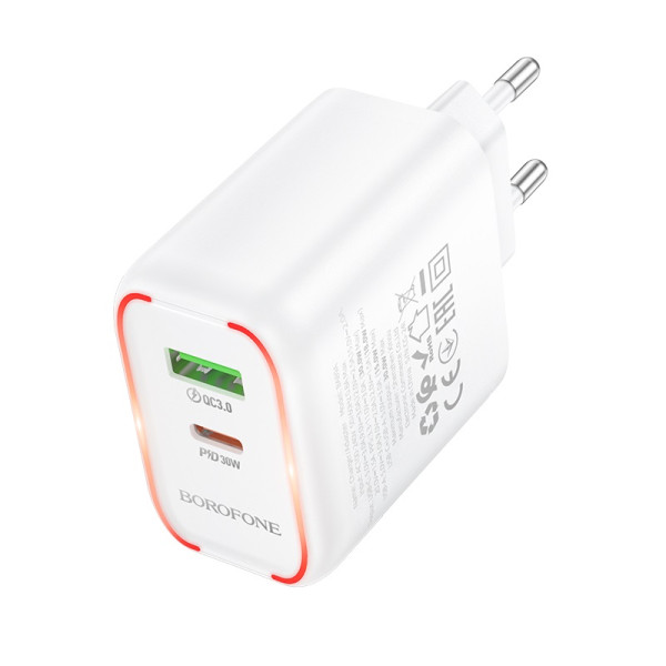 Сетевое зарядное устройство BOROFONE BA89A Destello PD30W+QC3.0 charger (EU) White
