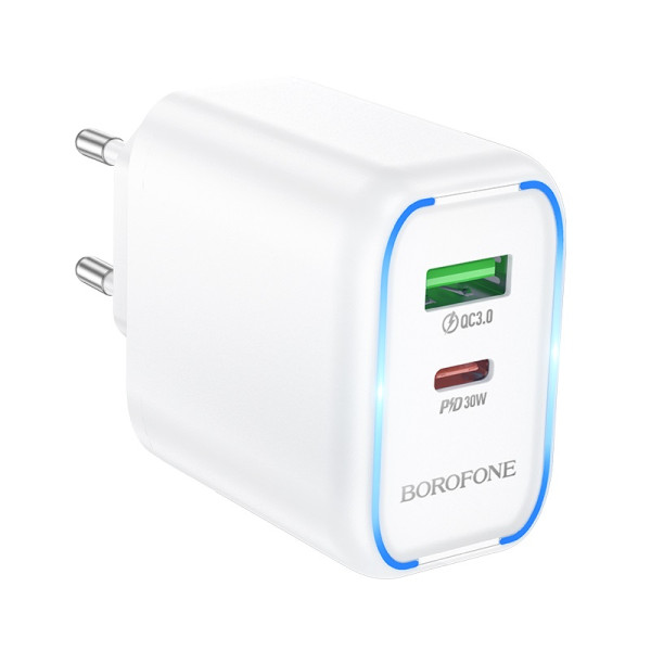 Сетевое зарядное устройство BOROFONE BA89A Destello PD30W+QC3.0 charger (EU) White
