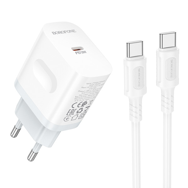 Сетевое зарядное устройство с кабелем BOROFONE BA99A Breeze single port PD20W charger set (C to C) White