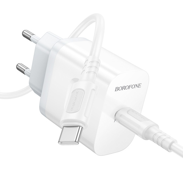 Сетевое зарядное устройство с кабелем BOROFONE BA99A Breeze single port PD20W charger set (C to C) White