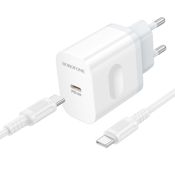 Сетевое зарядное устройство с кабелем BOROFONE BA99A Breeze single port PD20W charger set (C to C) White