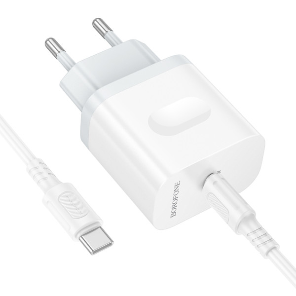 Сетевое зарядное устройство с кабелем BOROFONE BA99A Breeze single port PD20W charger set (C to C) White