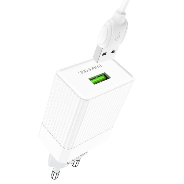 Сетевое зарядное устройство с кабелем BOROFONE BA47A Mighty speed single port QC3.0 3A + Type-C cable 18W White