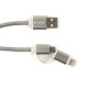 Кабель PowerPlant Quick Charge 2A 2-в-1 з бавовняного плетіння USB 2.0 AM – Lightning/Micro USB, 2 м, сірий