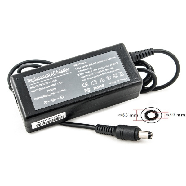 Блок живлення для ноутбуків PowerPlant TOSHIBA 220В, 19В 60Вт 3,16А (6,3×3,0)