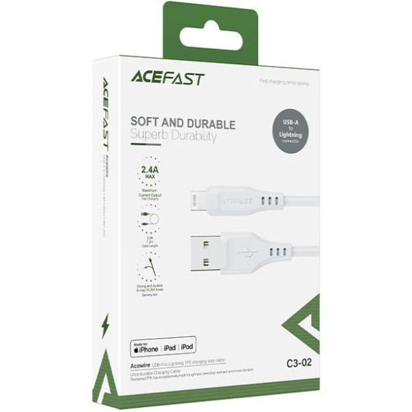 Кабель ACEFAST C3-01 USB to iP 2.4A, 1.2m, TPE, TPE connectors, White