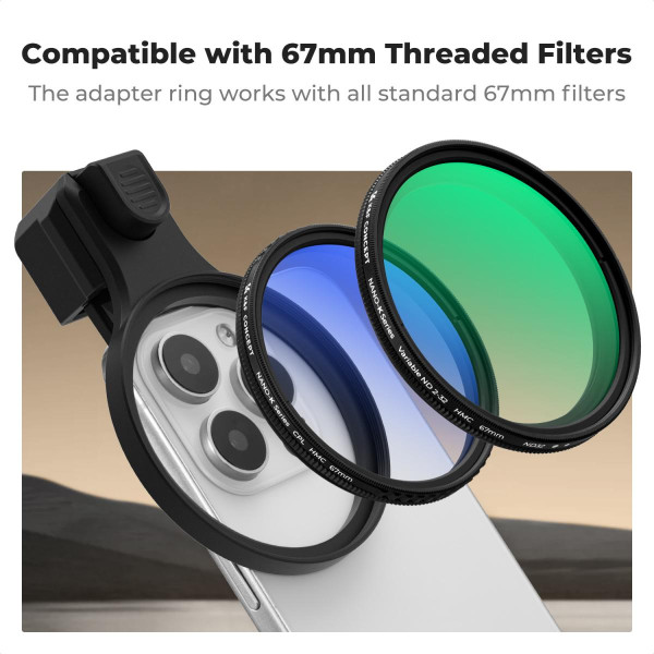 Клипса для светофильтров смартфона K&F Concept 58 мм + CPL фильтр K-Series (KF15.0027)
