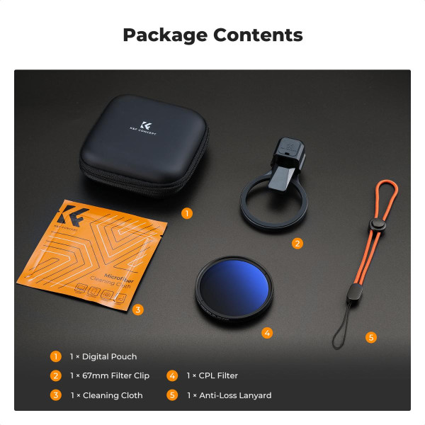 Клипса для светофильтров смартфона K&F Concept 58 мм + CPL фильтр K-Series (KF15.0027)