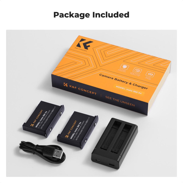 Набор K&F Concept для Insta360 X4 — 2 аккумулятора 2350mAh + двухканальное быстрое зарядное устройство с LED-индикаторами (KF28.0050)