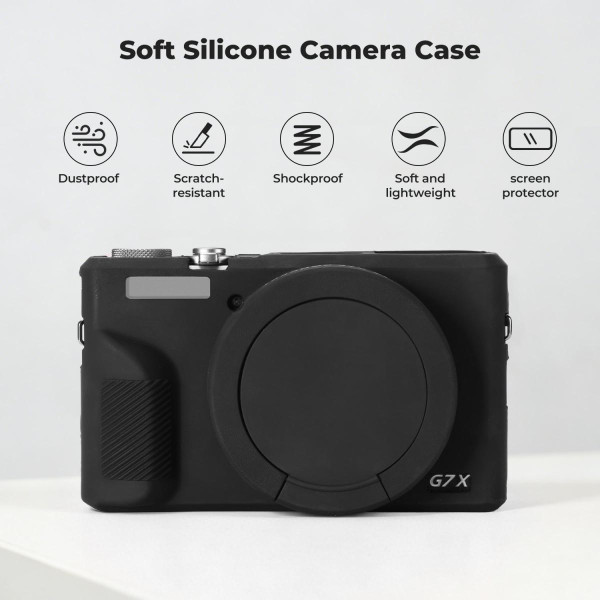 Силіконовий захисний чохол K&F Concept для Canon G7 X Mark III — із захисним склом для екрана, протиударний, чорний (KF31.228)