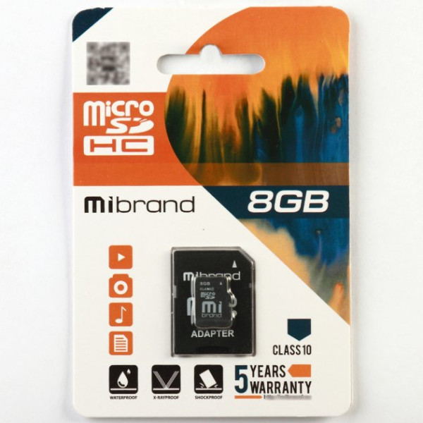 Карта памяти microSDHC Mibrand 8Gb class 10 (adapter SD)