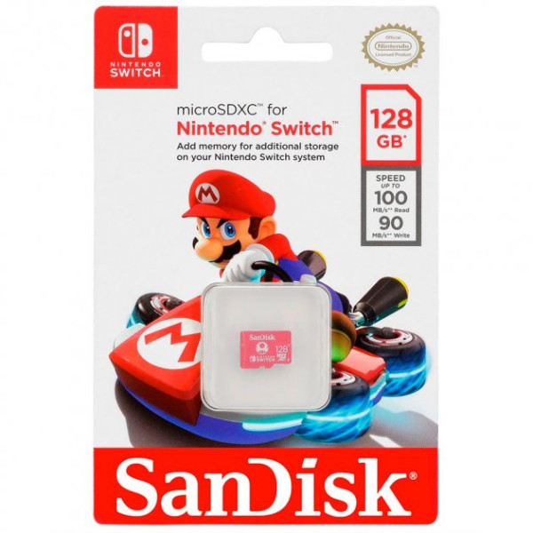 Карта пам'яті microSDXC (UHS-1) SanDisk для Nintendo Switch 128 ГБ класу 10 (швидкість читання 100 МБ/с, швидкість запису 90 МБ/с)