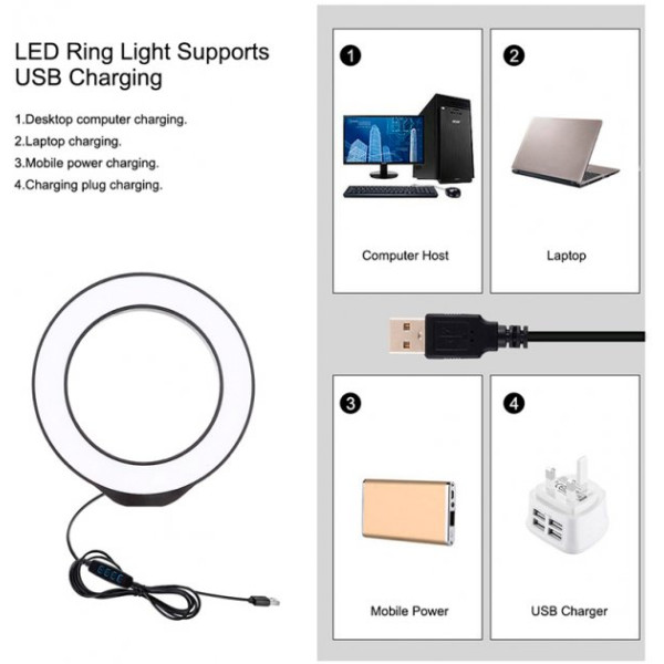 Кольцевая USB LED лампа Puluz PKT3058B 4.7" + штатив 12 см