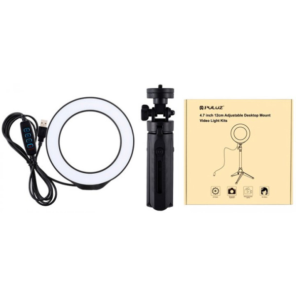 Кольцевая USB LED лампа Puluz PKT3058B 4.7" + штатив 12 см
