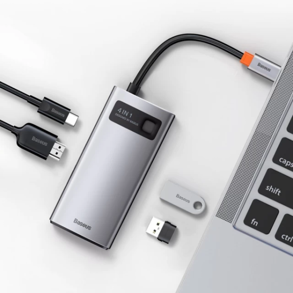 USB-хаб Baseus Metal Gleam Series 4-в-1 багатофункціональний хаб Type-C — док-станція сірого кольору（Type-C до HDMI*1+USB3.0*1+USB2.0*1+PD*1）