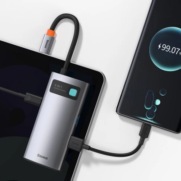 USB-хаб Baseus Metal Gleam Series 4-в-1 багатофункціональний хаб Type-C — док-станція сірого кольору（Type-C до HDMI*1+USB3.0*1+USB2.0*1+PD*1）