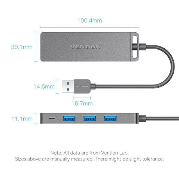 USB-хаб Vention 4-Port USB 3.0 Hub With Power Supply 0.15M Black (CHLBB)