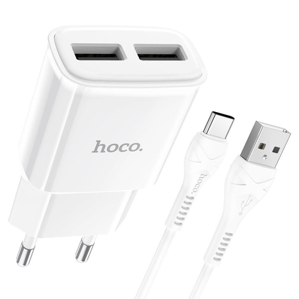 Сетевое зарядное устройство с кабелем HOCO C88A Star round dual port charger set (Type-C) 12W White
