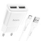 Сетевое зарядное устройство с кабелем HOCO C88A Star round dual port charger set (Type-C) 12W White