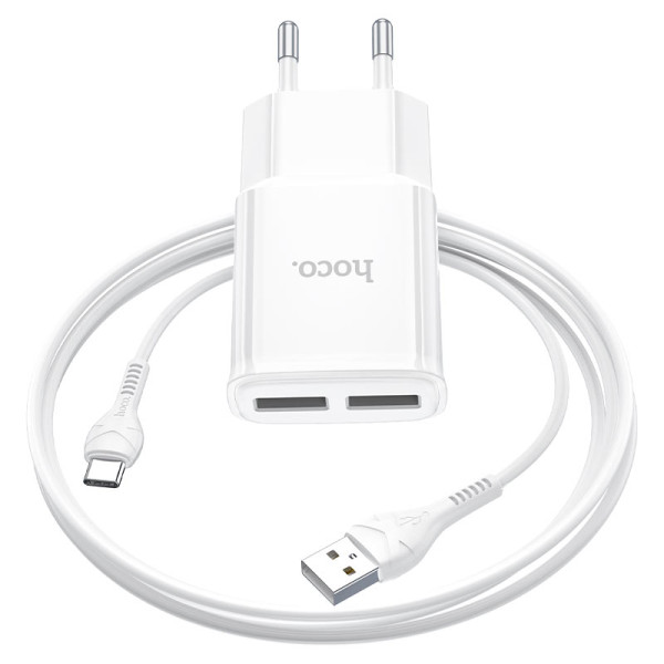 Сетевое зарядное устройство с кабелем HOCO C88A Star round dual port charger set (Type-C) 12W White