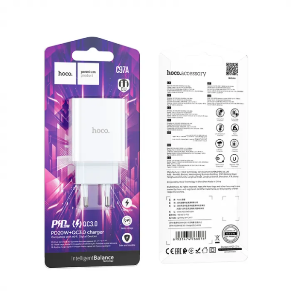Сетевое зарядное устройство HOCO C97A PD20W+QC3.0 charger White