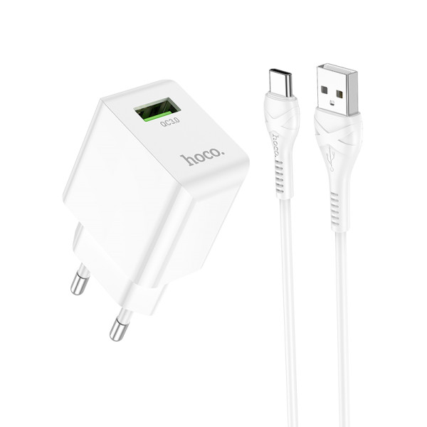 Сетевое зарядное устройство с кабелем HOCO C98A Proton single port QC3.0 charger set(Type-C) White
