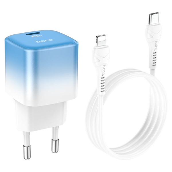 Сетевое зарядное устройство с кабелем HOCO C101A single port PD20W charger set (C to iP) Ice Blue