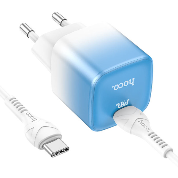Сетевое зарядное устройство с кабелем HOCO C101A single port PD20W charger set (Type-C to Type-C) Ice Blue