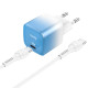 Сетевое зарядное устройство с кабелем HOCO C101A single port PD20W charger set (Type-C to Type-C) Ice Blue