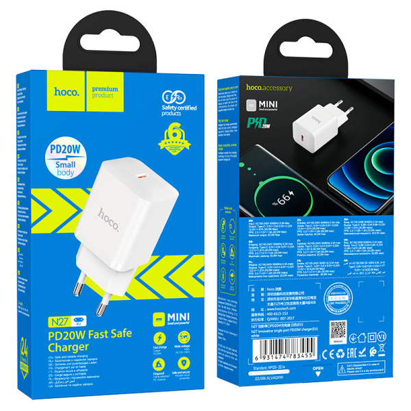 Сетевое зарядное устройство HOCO N27 Innovative single port PD20W charger White