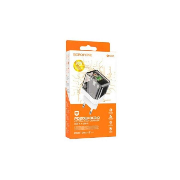 Сетевое зарядное устройство BOROFONE BA80A Scenery PD20W+QC3.0 charger (EU) Transparent Black