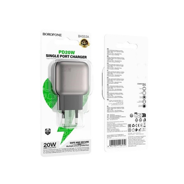 Сетевое зарядное устройство BOROFONE BAS53A Absolute single-port PD20W charger (EU) Black