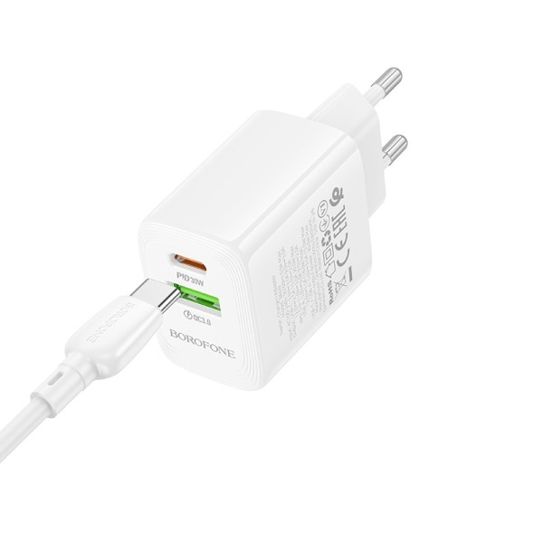 Сетевое зарядное устройство BOROFONE BN29 Fuente PD30W+QC3.0 charger (EU) White