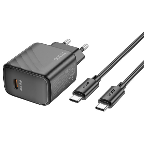 Сетевое зарядное устройство с кабелем HOCO CS22A Value single port PD30W charger set(Type-C to Type-C) Black