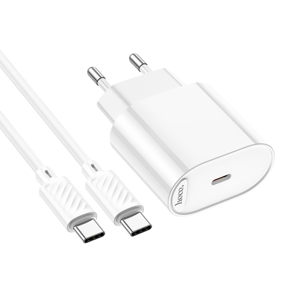 Сетевое зарядное устройство с кабелем HOCO C109A(PD20W) Fighter single port PD20W charger set (C to C) White