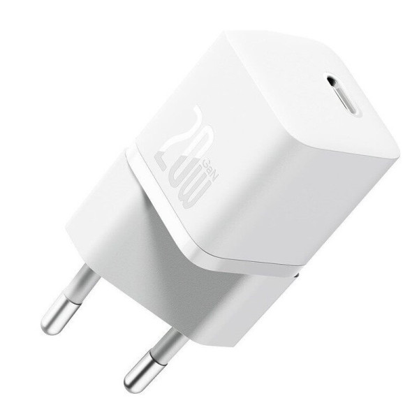 Мережевий зарядний пристрій з кабелем Baseus GaN5 Fast Charger(міні) 1C 20W ЄС Moon White(У комплекті: кабель даних для швидкої зарядки Type-C)