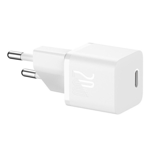 Мережевий зарядний пристрій з кабелем Baseus GaN5 Fast Charger(міні) 1C 20W ЄС Moon White(У комплекті: кабель даних для швидкої зарядки Type-C)