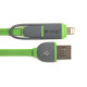 Кабель PowerPlant Quick Charge 2A 2-в-1 плоский USB 2.0 AM – Lightning/Micro 2 м зелений