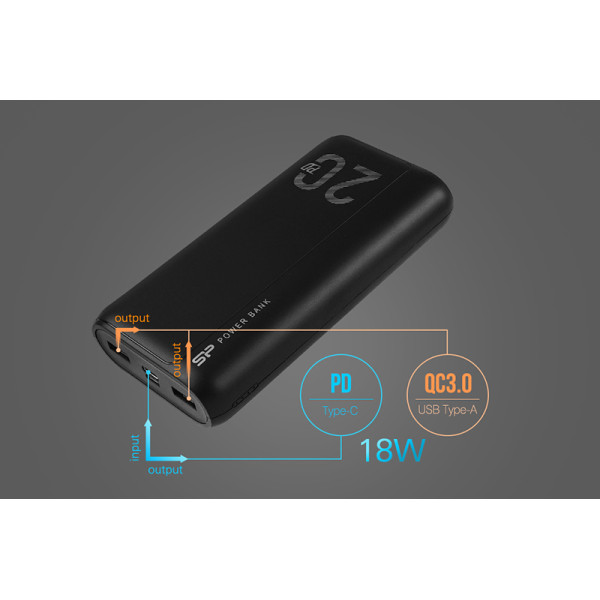Универсальная мобильная батарея Silicon Power QS15 20000mAh, PD 18W, USB-C, 2xUSB-A QC 3.0, white