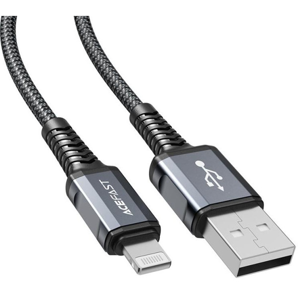 Кабель ACEFAST C1-02 USB to iP 2.4A, 1.2m, nylon, aluminum connectors, Gray